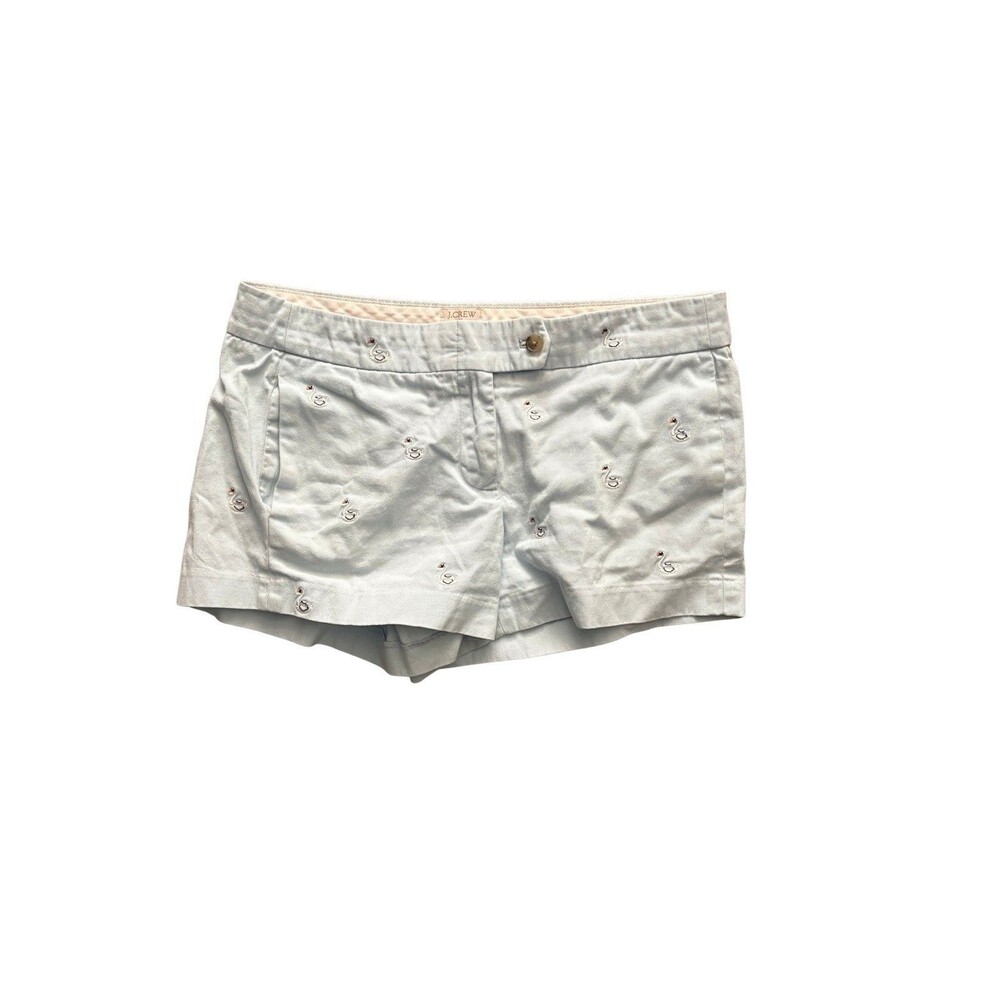 J.CREW Women's Chino Shorts Baby Blue Embroidered Swan Print, Size 6